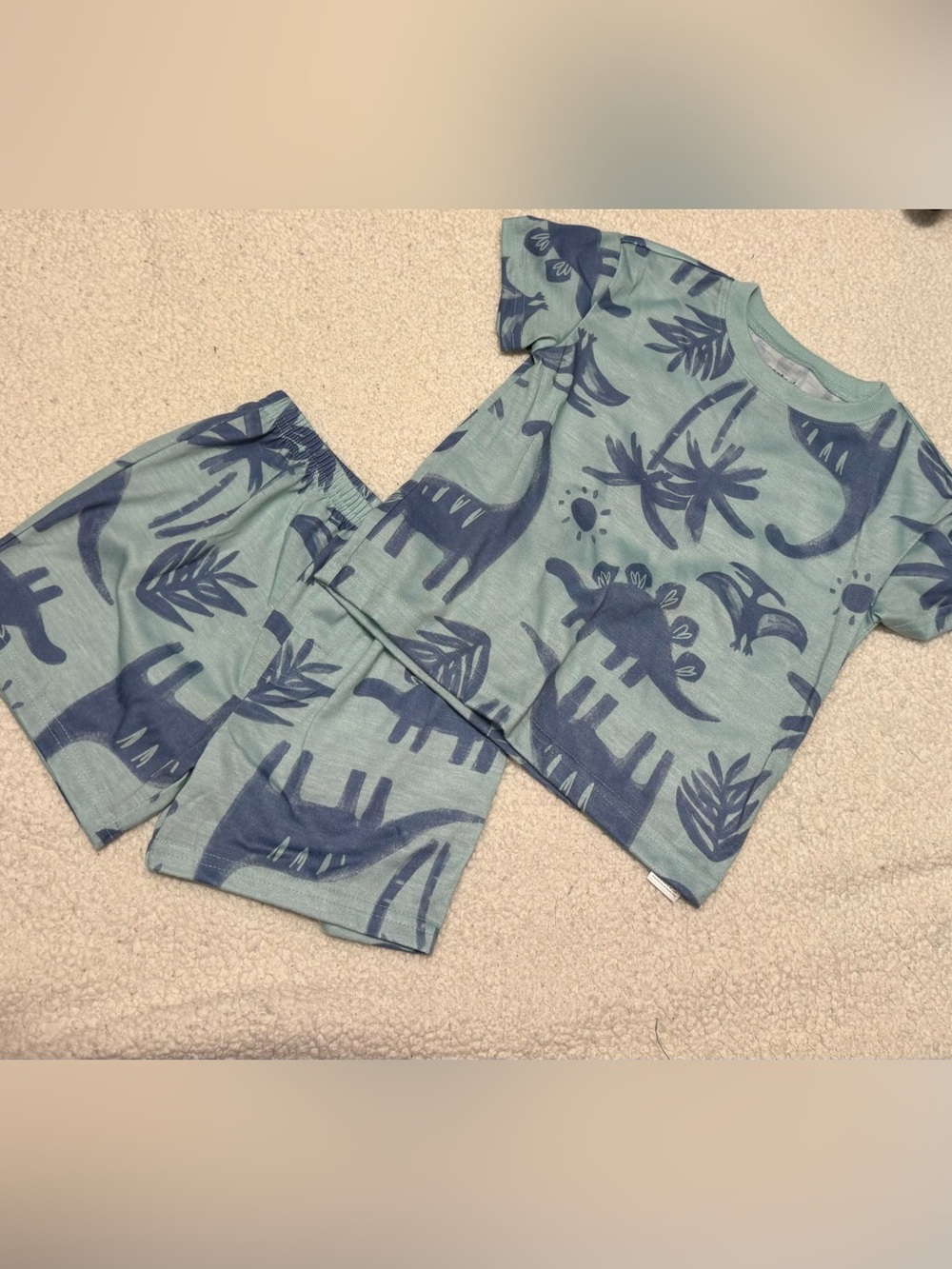 Kids Two-Piece Dino Print Set in Teal and Navy